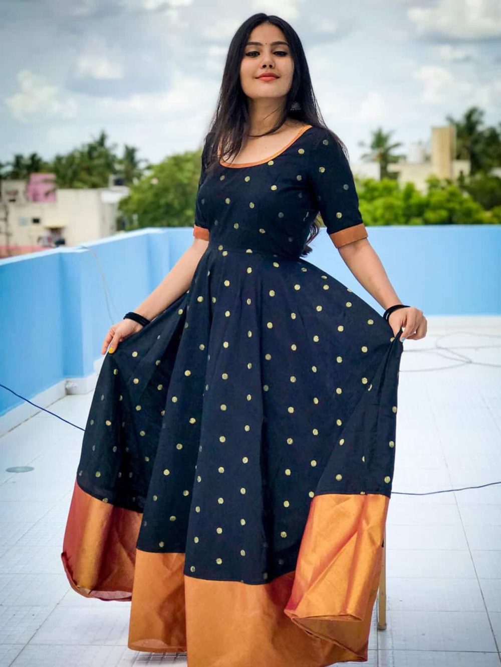 Black dupion silk dress